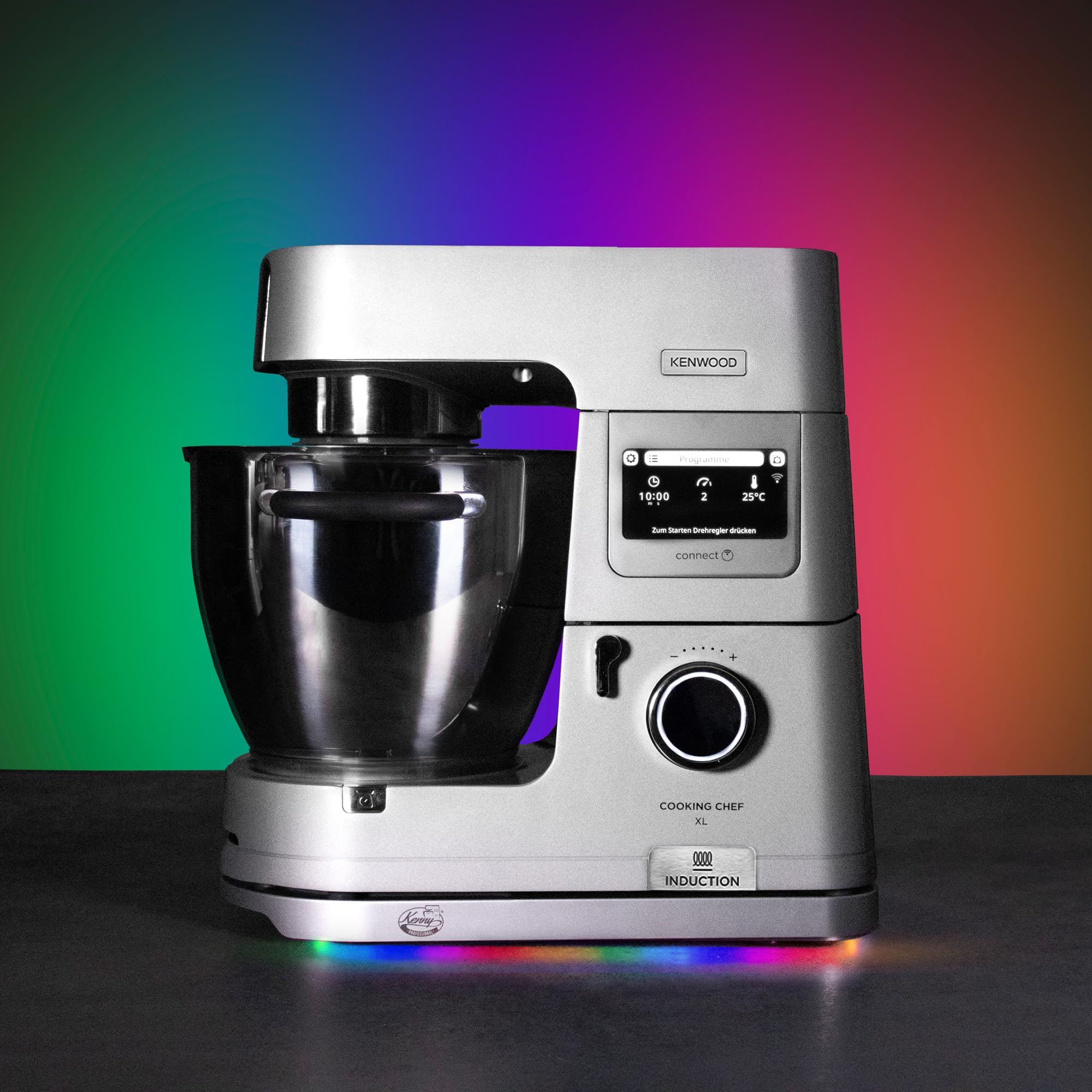 3 in 1 Profi-Gleitbrett "Raumgleiter" inkl. Kabelstaufach und Beleuchtung kompatibel mit KENWOOD Küchenmaschinen Cooking Chef Modellen (Silber)