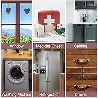 Vista 6 de Cerradura de gabinete a prueba de bebés, cerradura de seguridad para niños, color marrón con adhesivo 3M, sin perforar, cerraduras de correa a