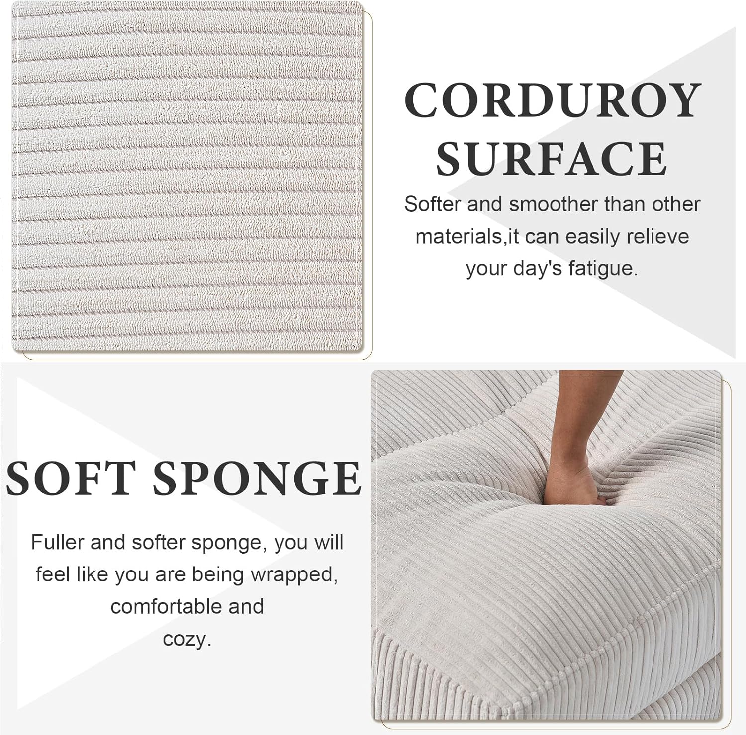 Ball & Cast 121.65“ Oversized Modular Sectional Sofa with Two Movable Ottomans, 4 Seat Modern Corduroy Sofa Set, Convertible U Shaped Couch with Side Pockets for Living Room and Office, White