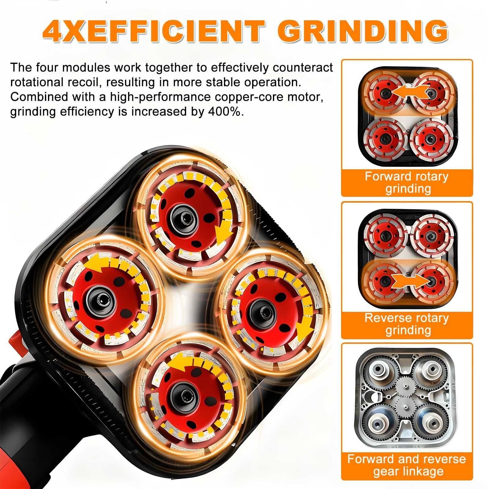 Amoladora y pulidora de suelo, 3600 W, 6 velocidades ajustables, cabezal de 4 ejes, con mango auxiliar y rueda de diamante, ideal para hormigón y mármol