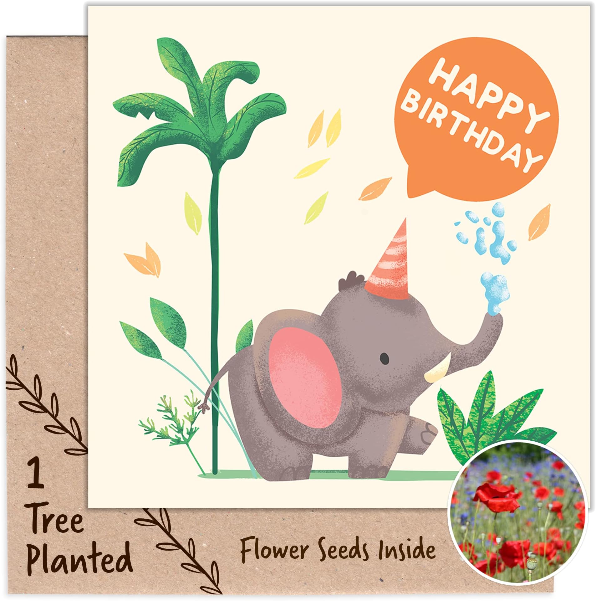 Bug Art Elephant & Balloons Greeting Card - Foil Embossed Blank Card With Envelope