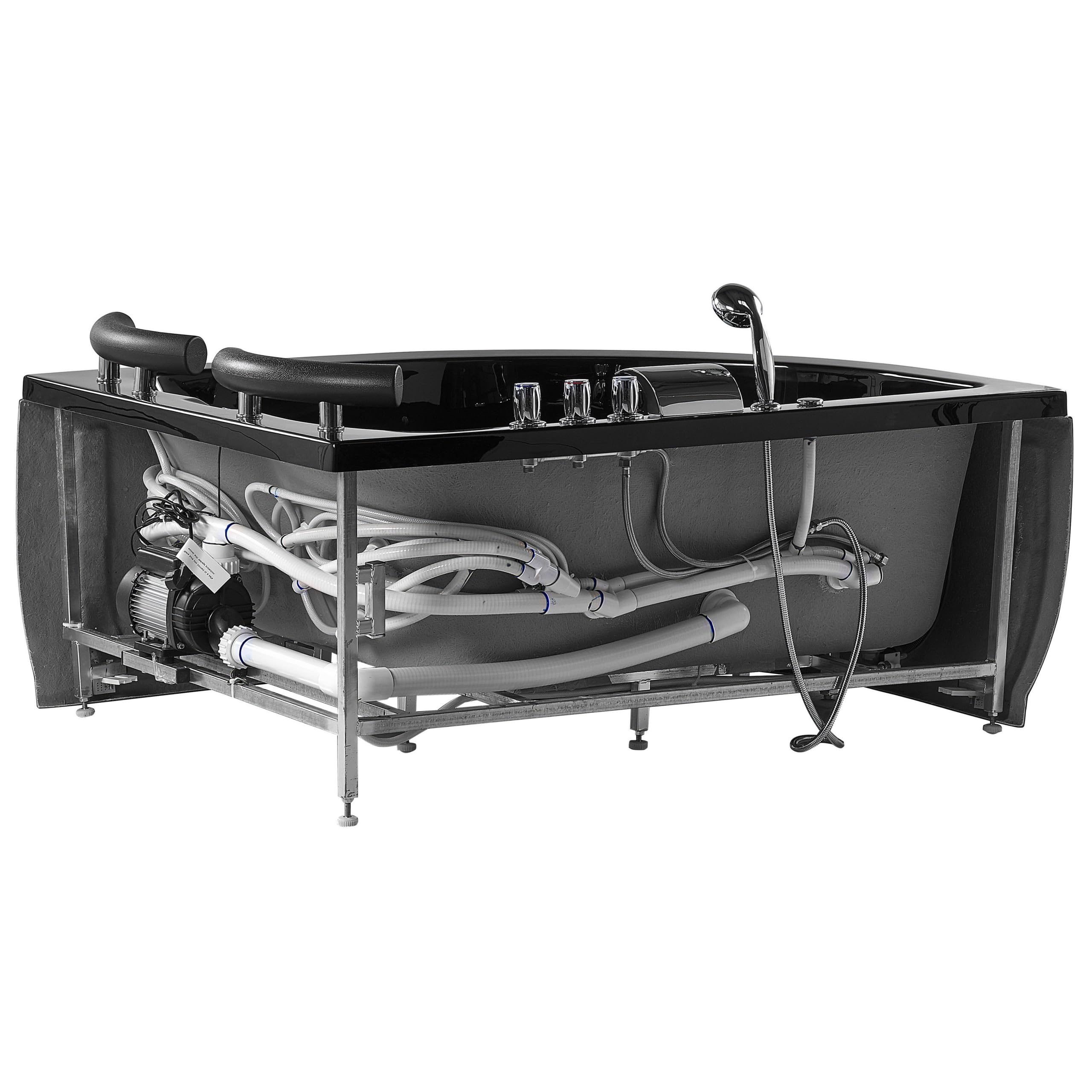 Vasca Idromassaggio Doppia Acrilico Nero con LED Sinistra 158 x 113 cm