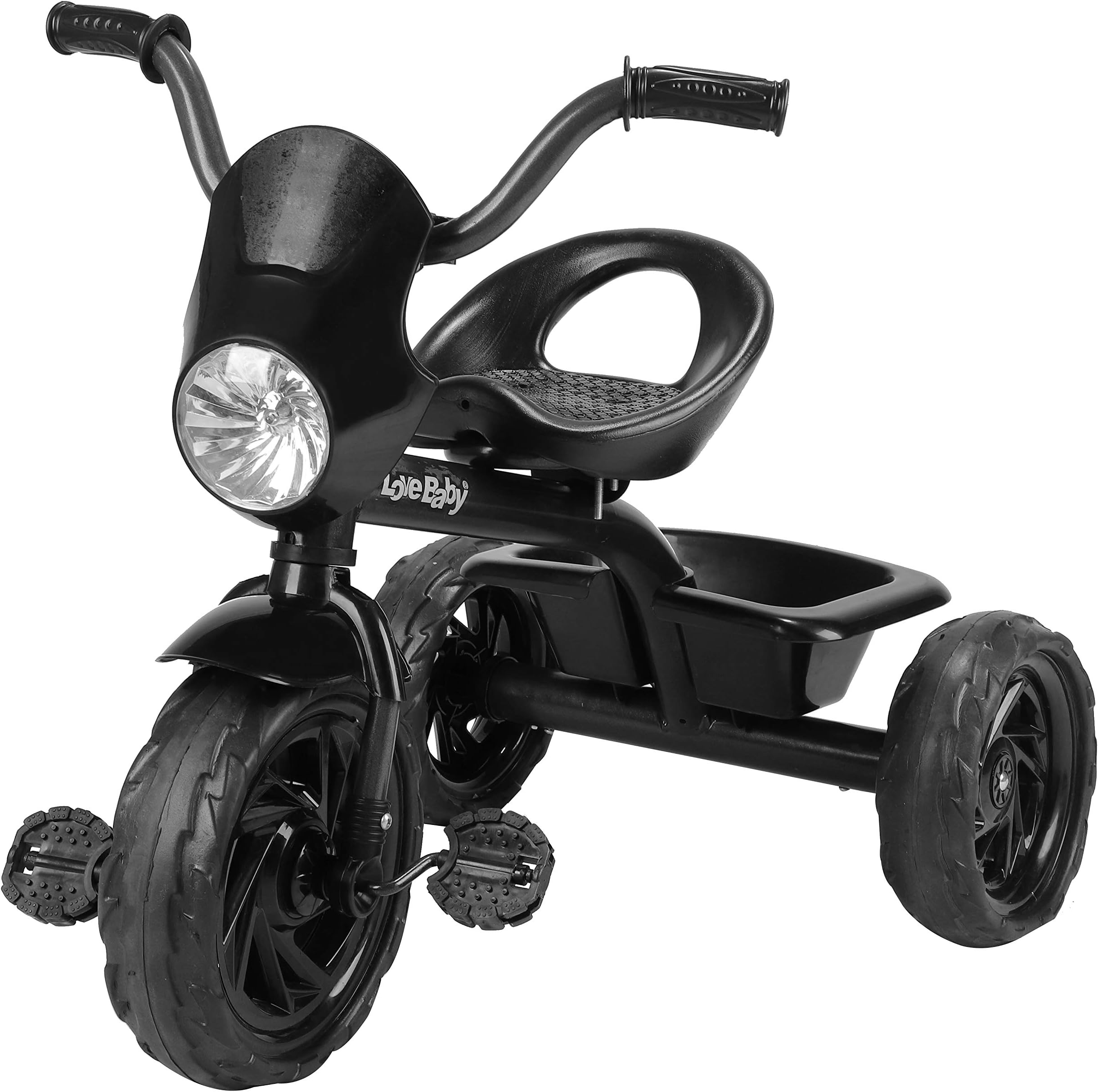 JoyRide Three Wheels Pedal Buggy,Kids Trikes with Front and Rear Basket,Baby Walker Push Bike for Boys Girls,Suitable for Kids Over 18 Months-5 Years Old (Black)