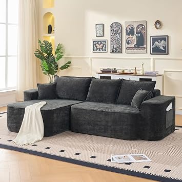 L Shaped Sectional Sofa, 104 Cloud Boneless Couch with Chaise, No Assembly Needed, Modern Chenille Modular Corner Sofa for Living Room,Black