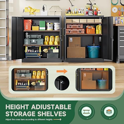 Miniatura 5 de Letaya Gabinetes de almacenamiento de metal con cerradura, pequeños armarios de acero, estantes de capas ajustables de 2 puertas para el hogar,