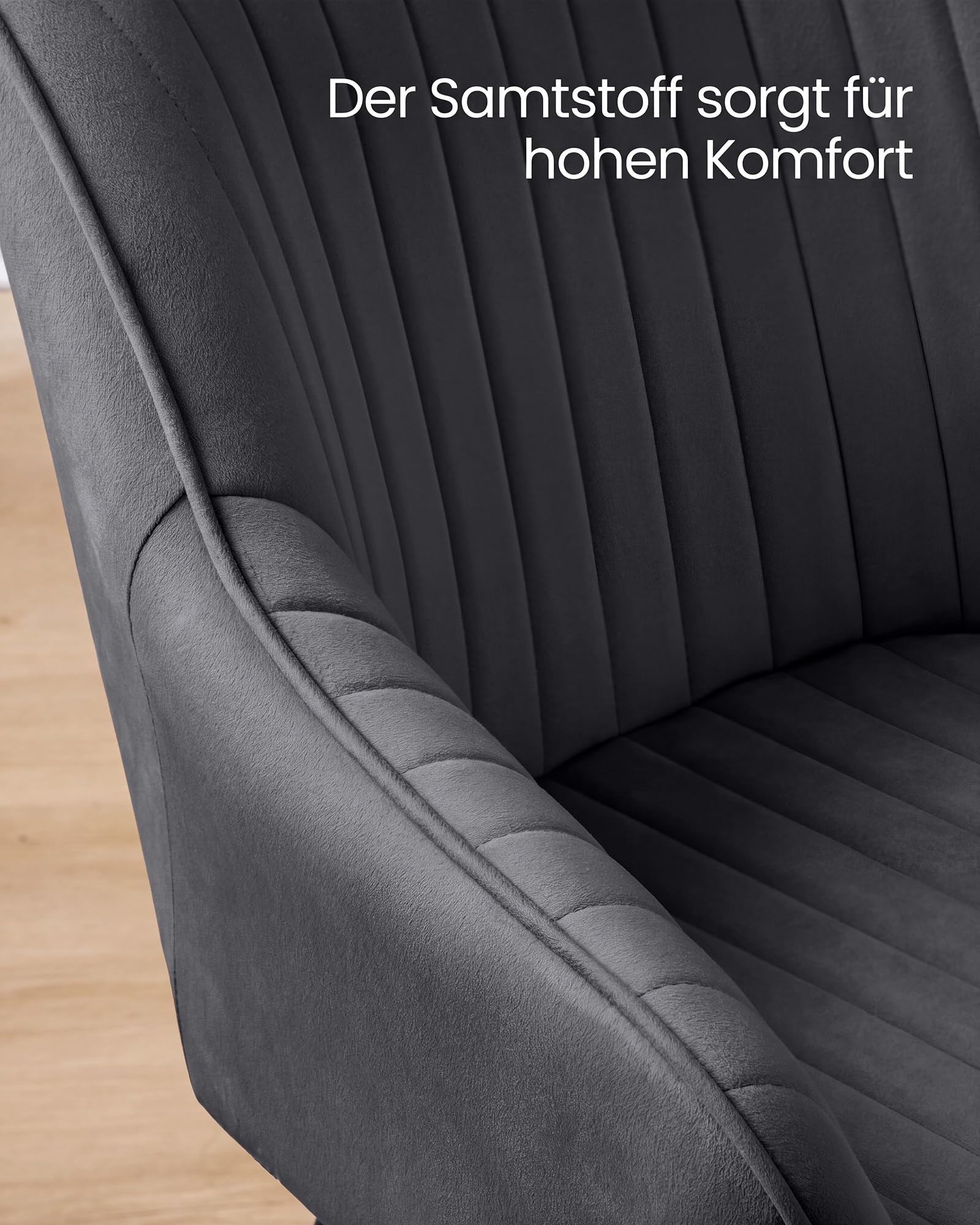 SONGMICS Esszimmerstuhl, 2er Set, Küchenstuhl, Sessel, Samt, Polsterstuhl mit Armlehnen, Loungesessel, bis 120 kg belastbar, Metallbeine, für Esszimmer, Küche, grau-tintenschwarz LDC087G02