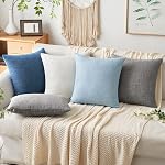 MIULEE Boîte de 2 Linge de maison décoratif Burlap Couvertures d'oreillers de la côte Ferme Boho Accent Oreillers pour Canapé Voiture Couch Chambre à coucher Salon Décor 18x18 Bleu clair de pouce