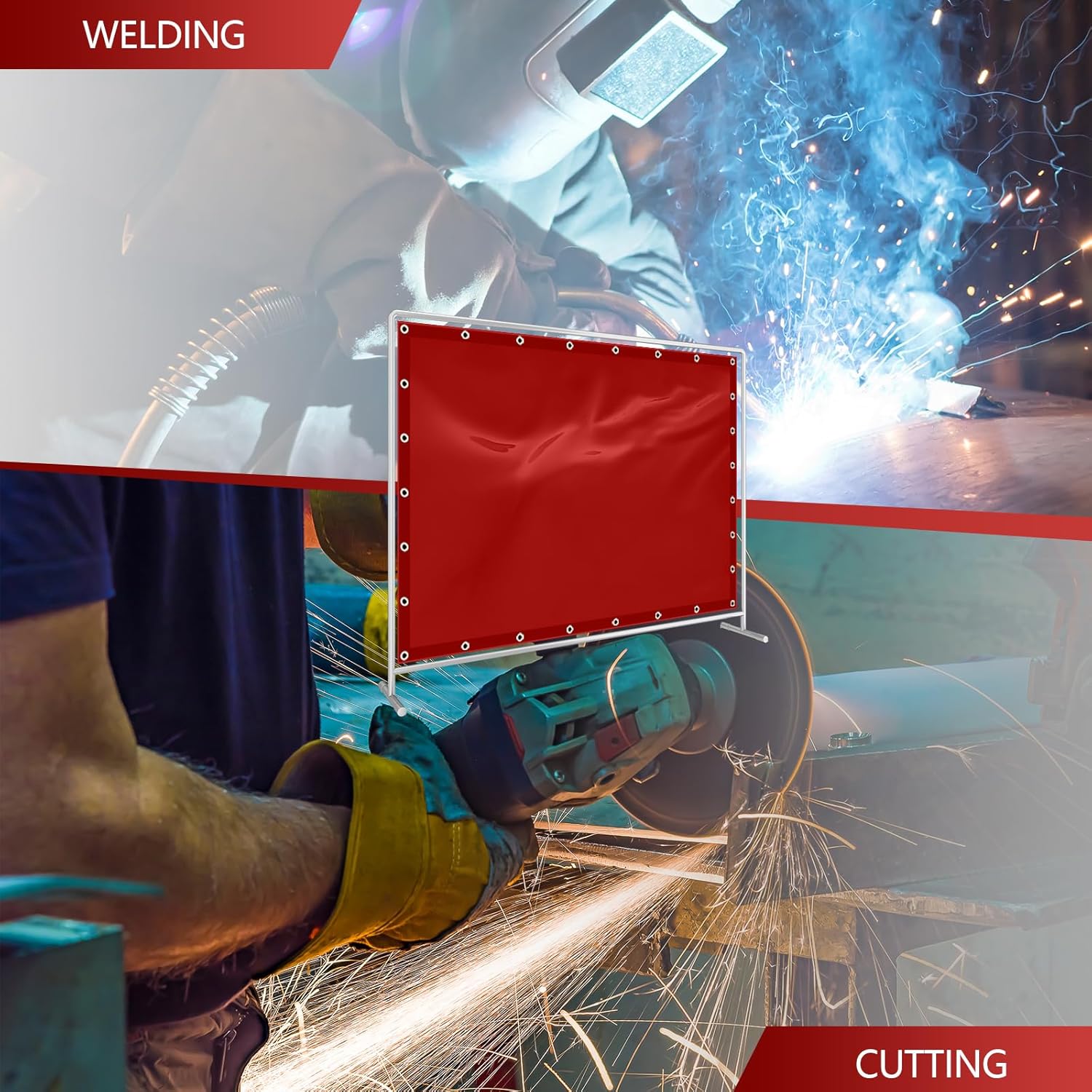 2 Pcs Welding Curtain Safety Transparent Welding Screen with Fixed Belt for the Stand of 6 x 8ft Fireproof Resistant Insulation for Arc Light UV and Light Protection (Red)