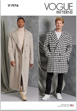 Vogue Mens Loose-Fitting Lined Coat Sewing Pattern Kit, Design Code V1976, Sizes 34-36-38-40-42