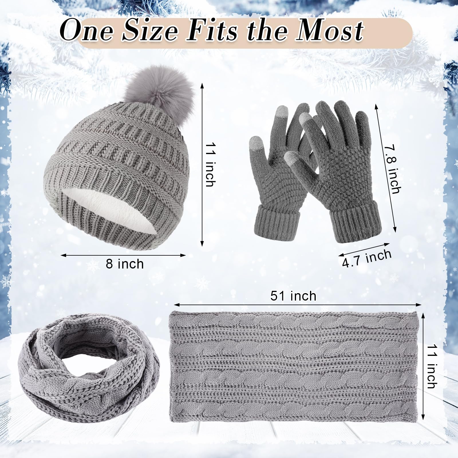 Liitrsh Set di 12 guanti invernali da donna, berretto, sciarpa, guanti, scaldacollo, guanti touchscreen, comodi, morbidi e caldi