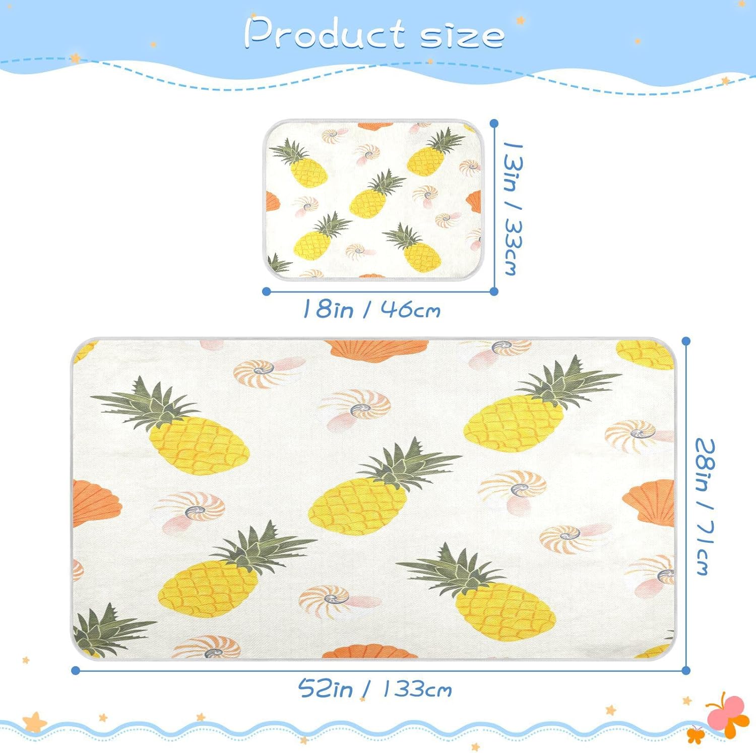 Cooling Baby Washable Mattress 28" x 52" Ultra Soft Pineapple Summer Pastel Shell Training Pads for Baby&Toddler