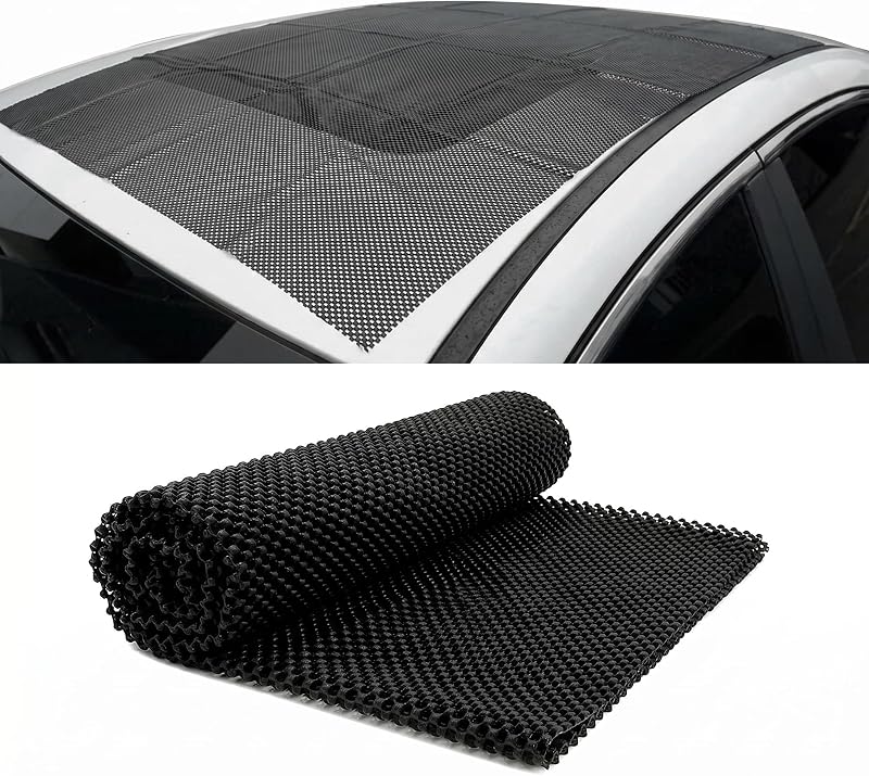 Almohadilla para portaequipajes de techo de automóvil, alfombrilla antideslizante y flexible para almacenamiento de carga, revestimiento multifunción antiarañazos para portaequipajes, baúl y piso, almohadilla universal cortable para automóvil y hogar (negro)