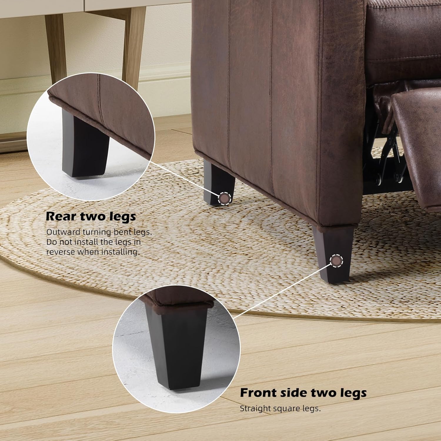 Push Back Recliner Chair, Faux Leather Lounge Armchair with Footrest, Decoration Single Sofa Accent Chair for Living Room, Bedroom, Small Spaces (1, Dark Brown)