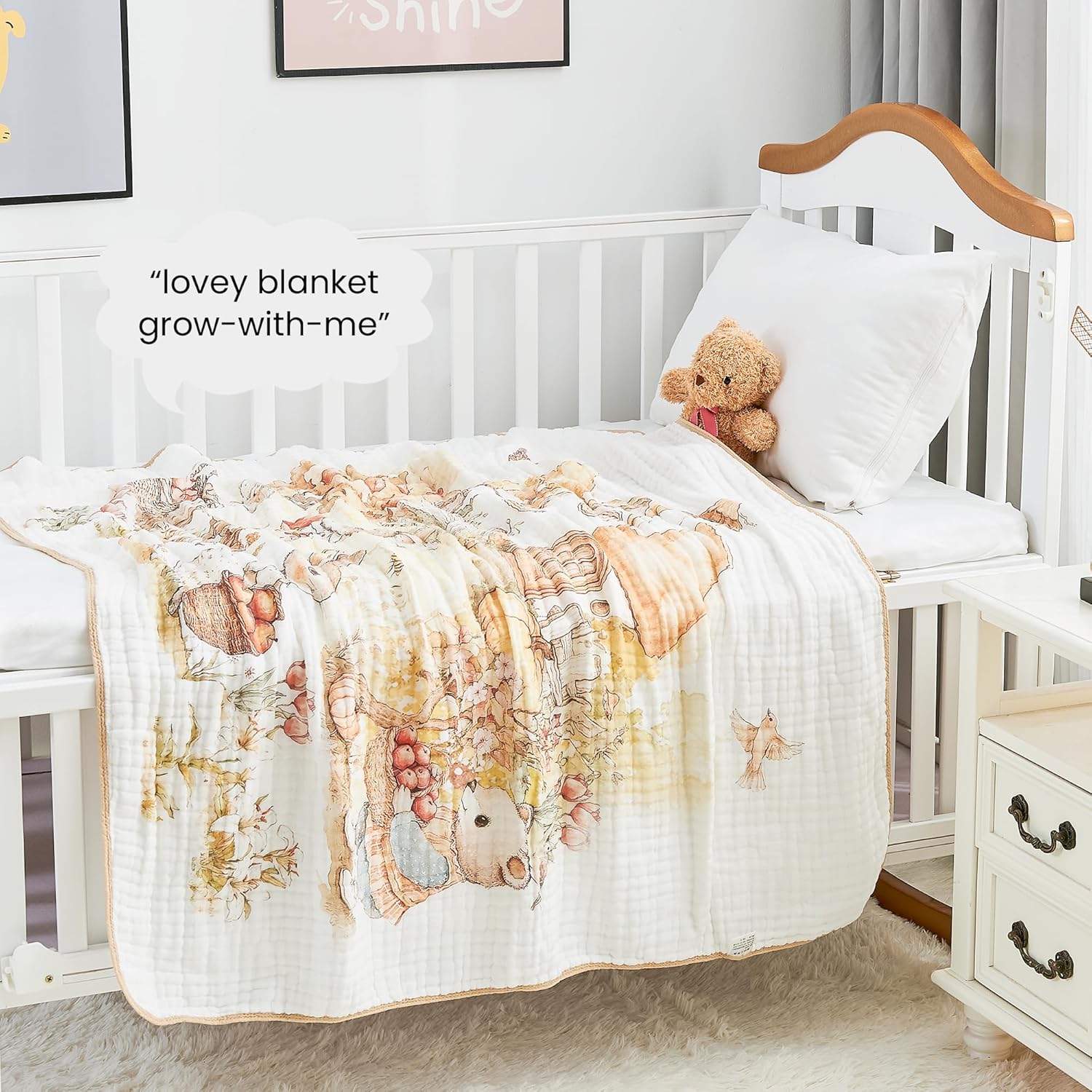 Luxury Muslin Baby Blanket, Cozy Swaddle, 6-Layer Cotton Receiving Blanket for Newborn Infant, 43x43 Inch Lightweight Breathable Crib Blanket, Nursery Stroller Toddler Quilt, Rabbits - Image 3