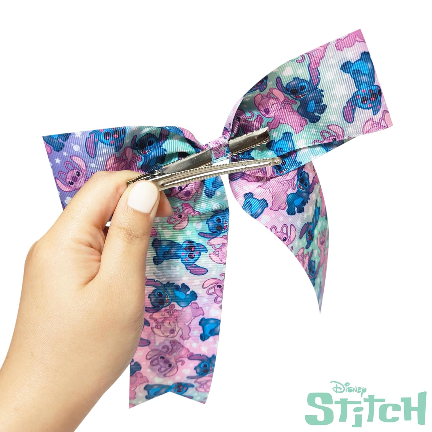LUV HER Disney Stitch Hair Bows For Girls - One Large Printed Hair Bow Featuring your Favorite Stitch Characters - Alligator Clip - Large Bows for Daily Styling or Special Occasions, Ages 3+