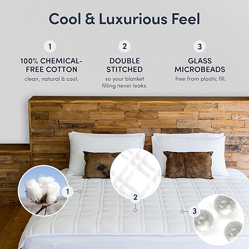 Miniatura 3 de Baloo Manta suave con peso de 12 libras con funda de lino extraíble, manta acolchada de algodón pesado, color blanco, 42 x 72 pulgadas