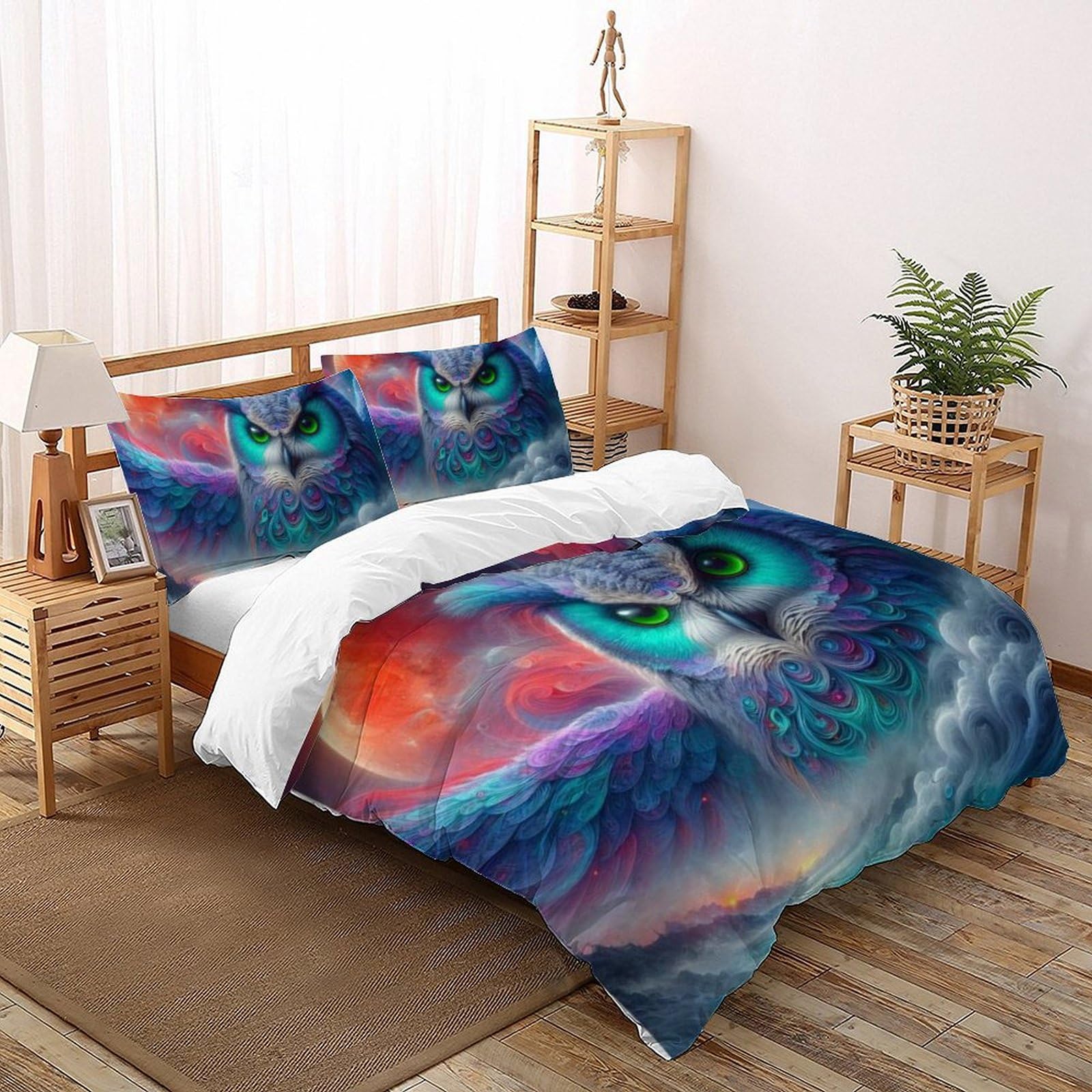 Housse de couette animaux volants 220x240cm en microfibre douce pour chambre de fille