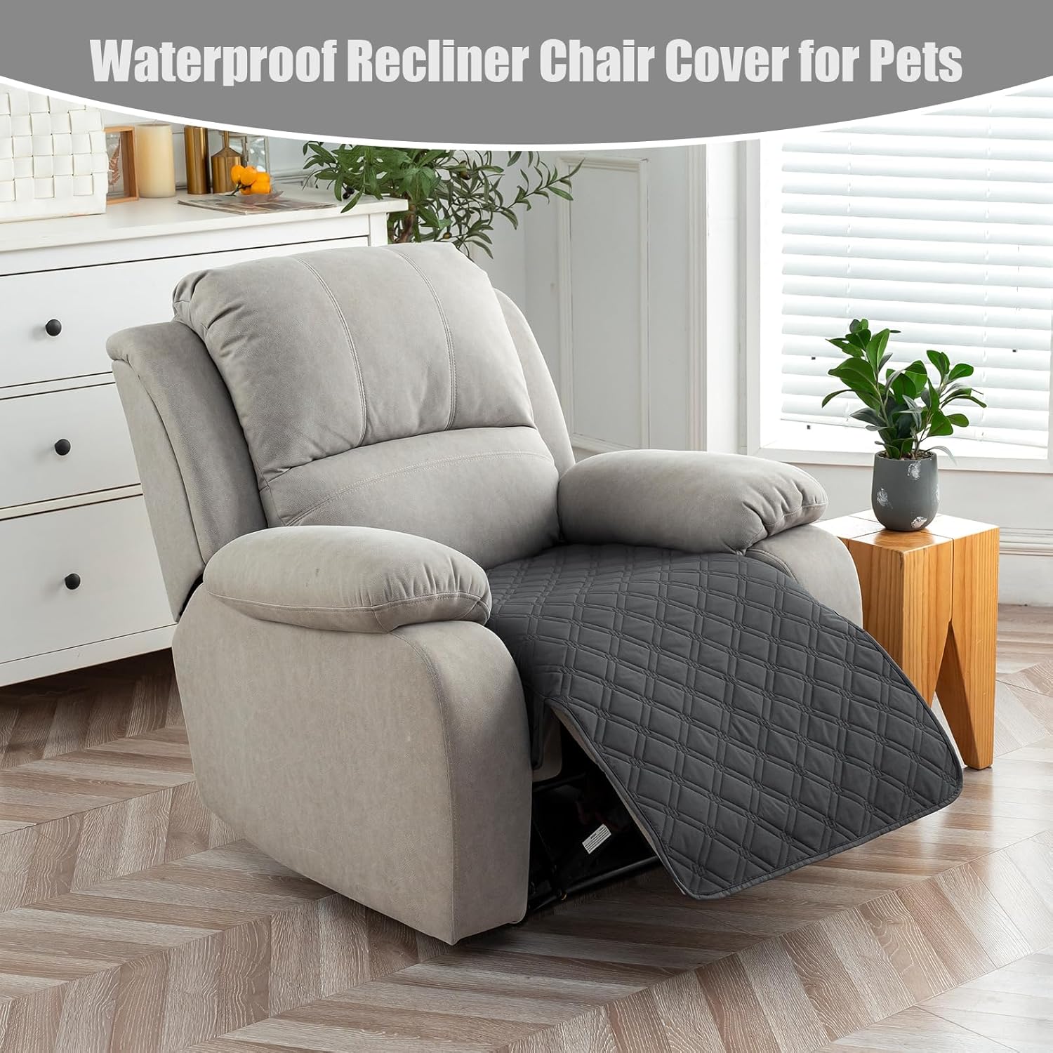 Genina Waterproof Recliner Chair Covers, Recliner Cover for Dog Pets Friendly, Washable Antislip Reclining Chair Cover Furniture Protector, Sofa Slipcover for Living Room(23.6inch/Charcoal Gray)