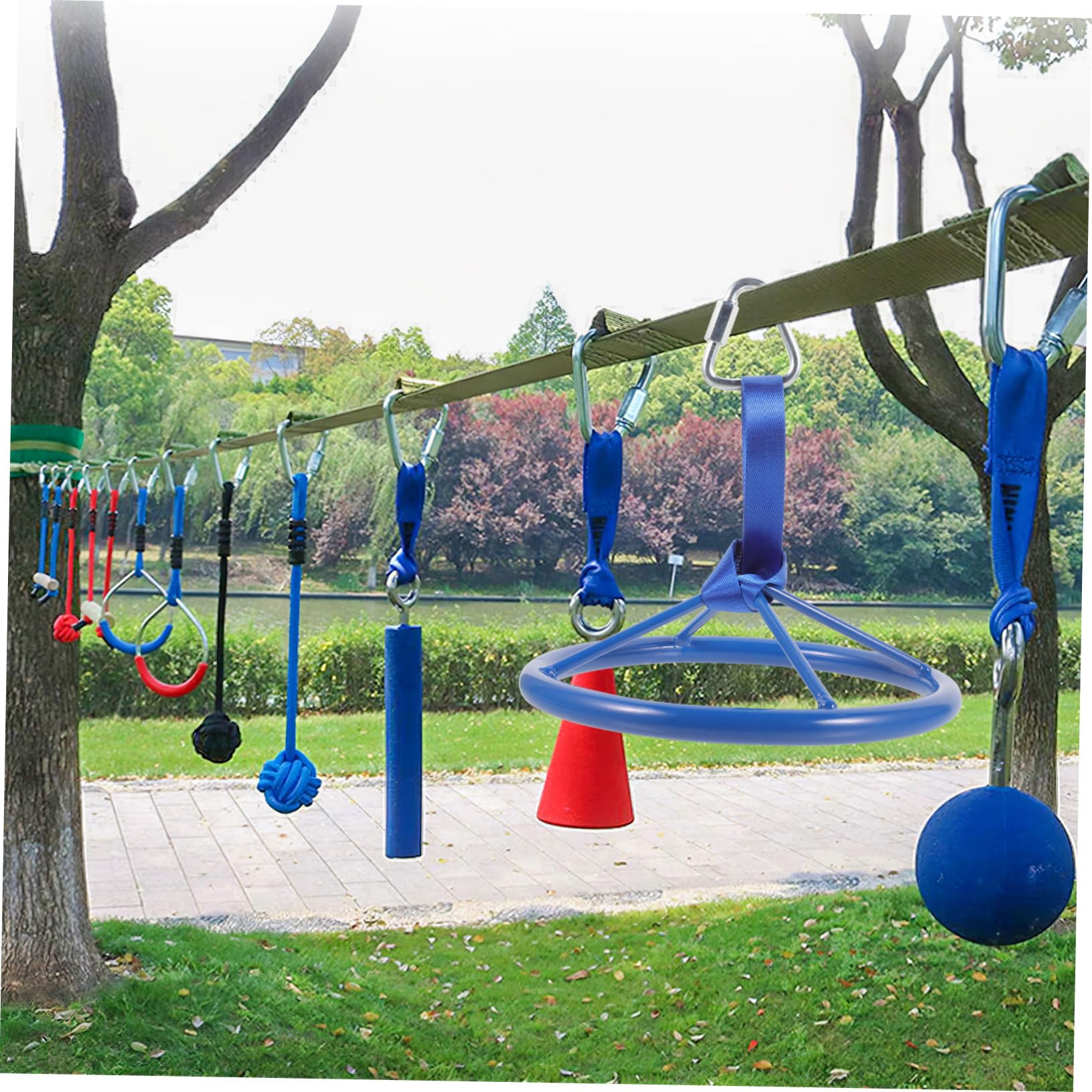 BESTonZON Anillo de Entrenamiento Infantil para Ejercicios de Fuerza Rueda Colgante Resistente Nylon Equipo Portátil para Uso Interiores y Exteriores Color Azul Oscuro
