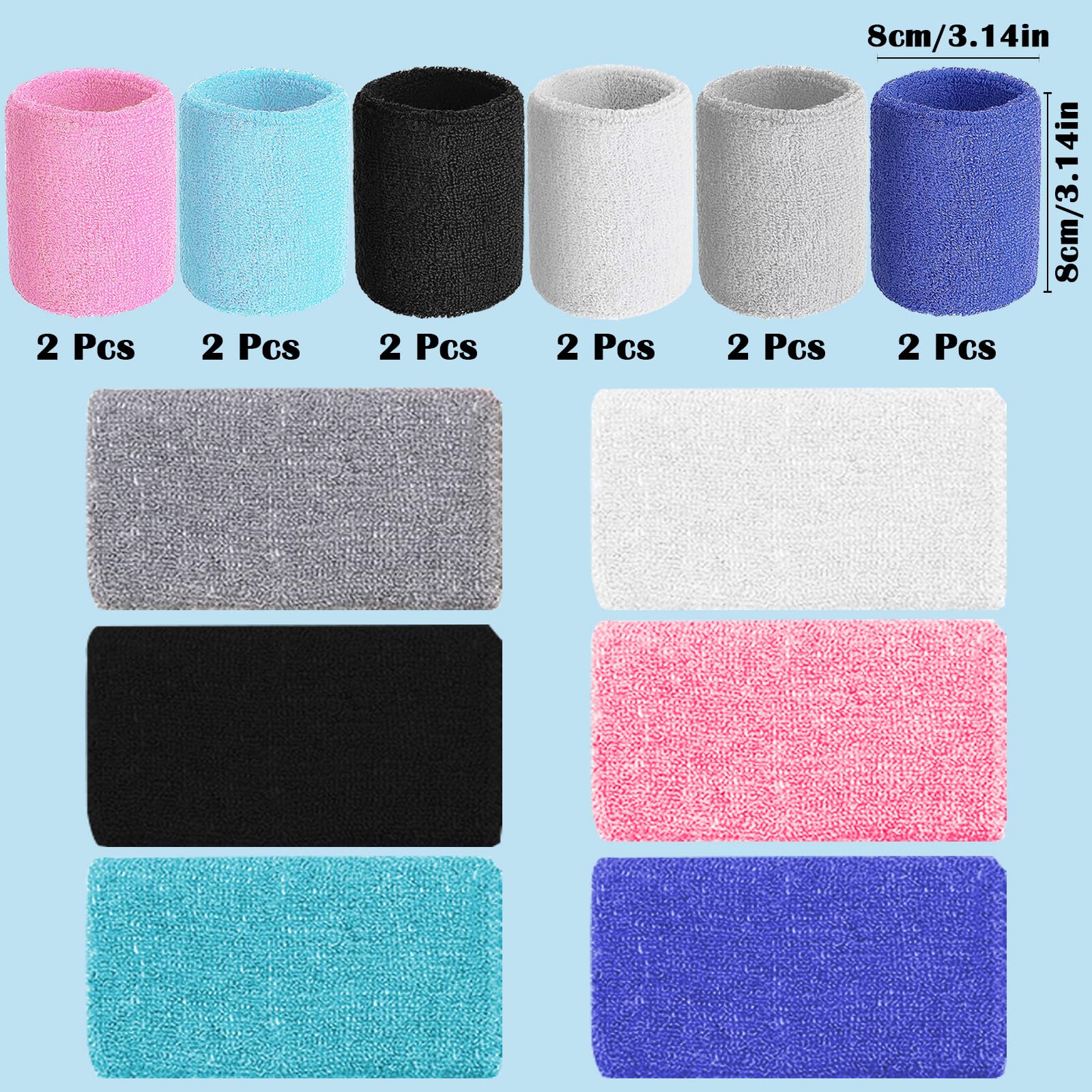 16 Polsini Sportivi In Cotone - Antisudore, Traspiranti, 8cm Per Tennis E Allenamento - Foto 6