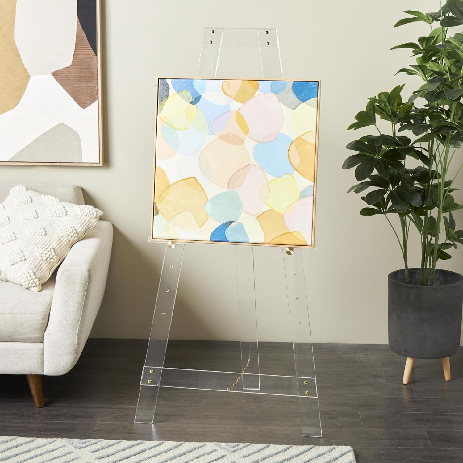 Deco 79 Acrylic Plastic Display Easel Adjustable 7 Tier Floor Standing Easel with Gold Metal Hardware and Chain Support, Display Stand 24" x 17" x 57", Clear