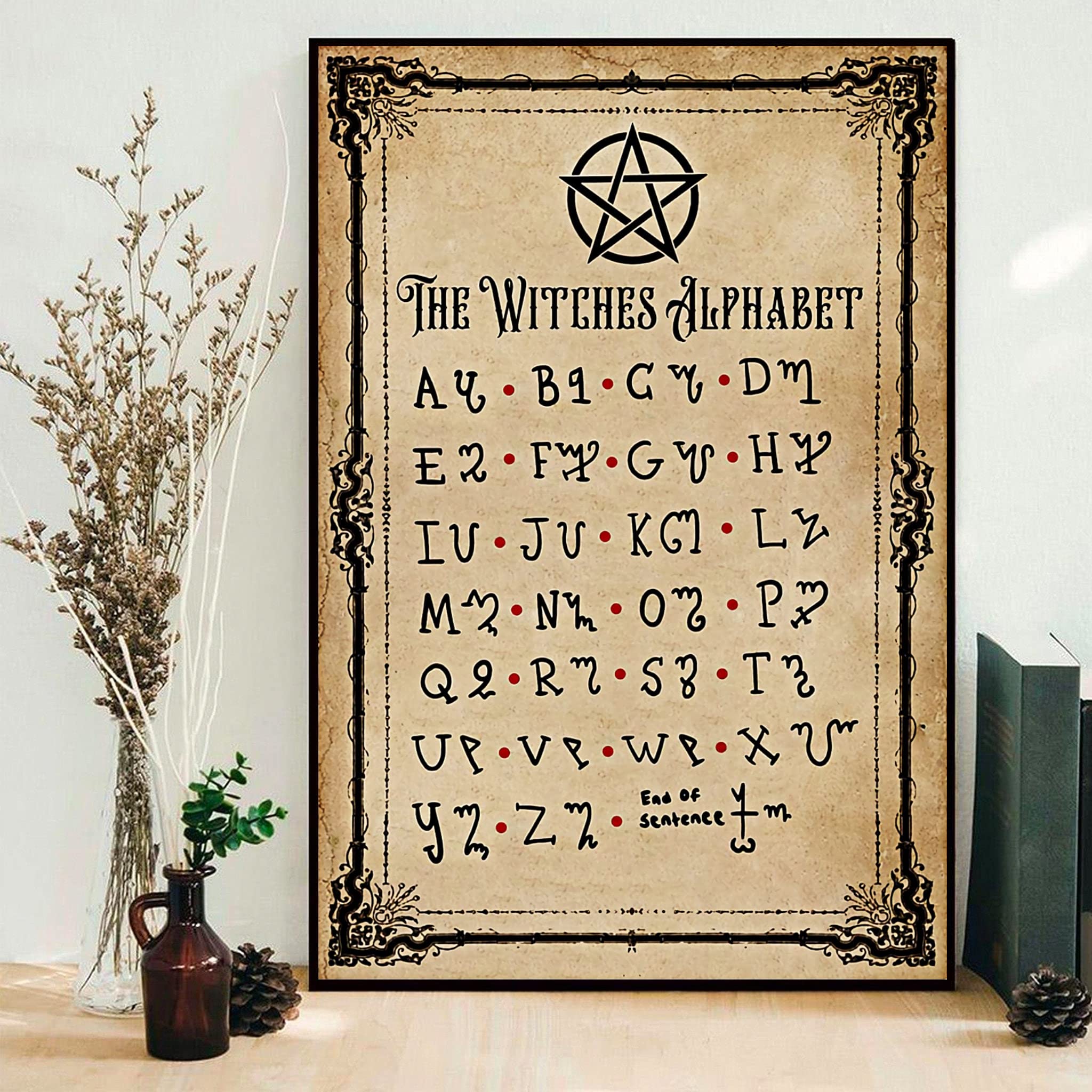 HOUVSSEN The Witches Alphabet Witchcraft Knowledge Poster Kitchen Witchery Poster Witches Poster Witches Magic Knowledge Wall Art Magic Lover Metal Tin Signs 8x12 Inch Tin Sign/Poster Metal,Tinsign
