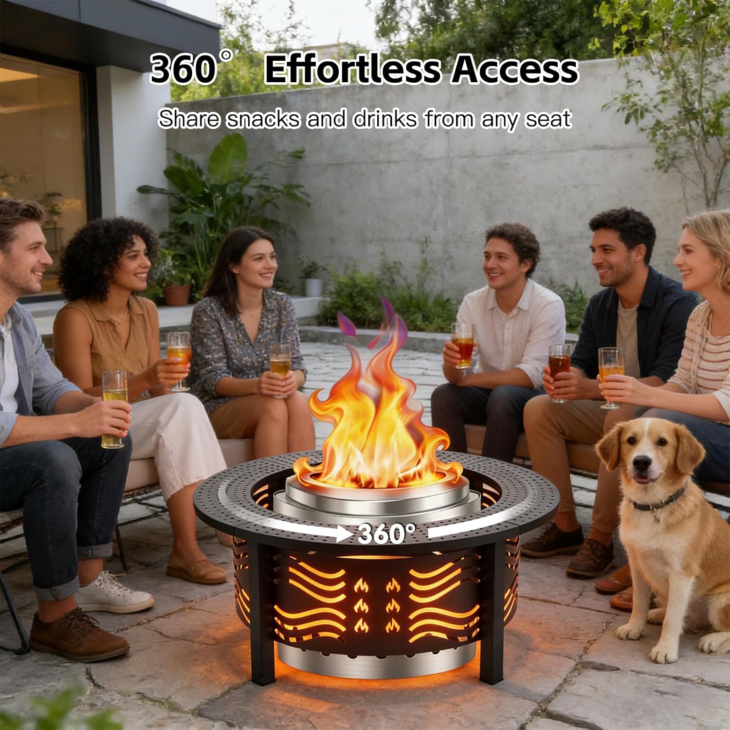 36" Fire Pit Surround Tabletop for Solo Stove, 360° Rotating Solo Stoves Table Top Fire Pit Guard, Fits Solo Stove Mesa & 19-24.5" Pits, Durable Steel for Party, Patio, Picnic