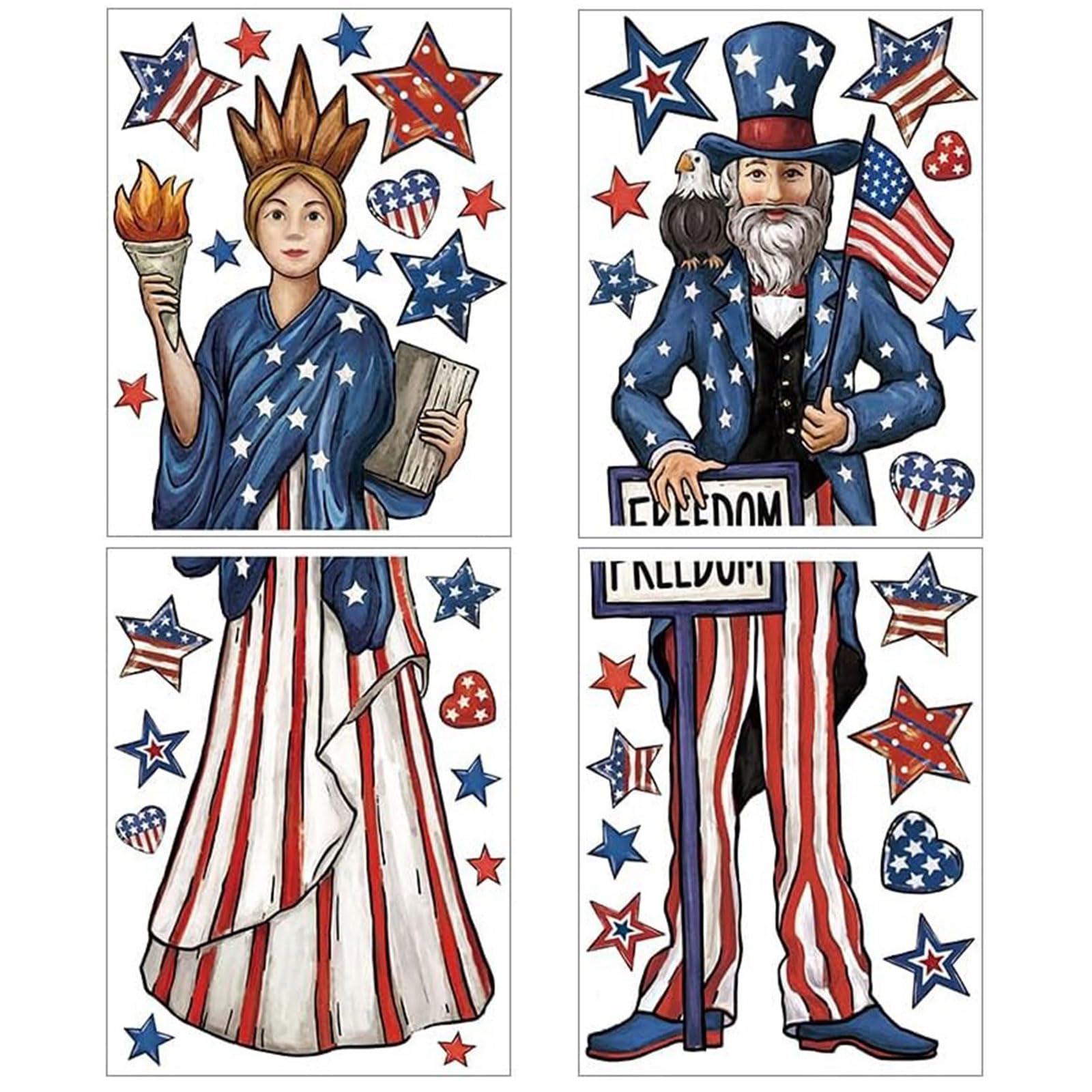 4Pcs Patriotic Themed Window Sticker Waterproof Decorative Window Clings Sticker for Independence Day Decoration Removable Wall Transfers