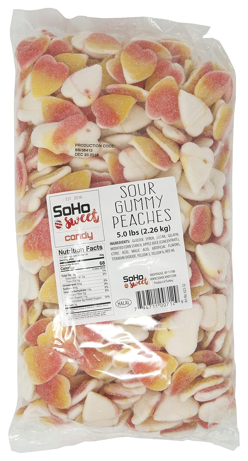 Amazon.com : SoHo Sweet Sour Gummy Peaches - 5Lbs, 80 Oz - Chewy Sour ...