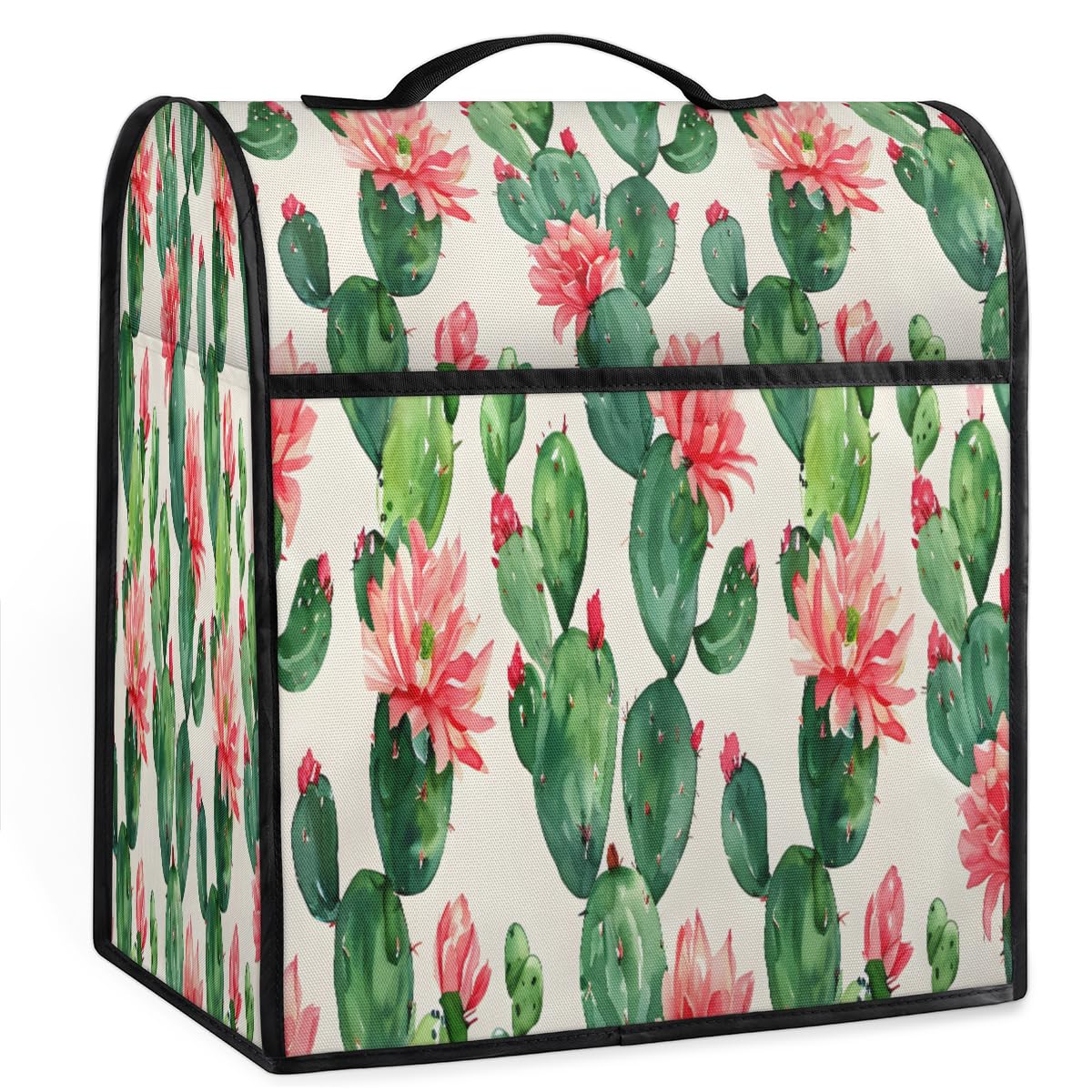 Coffee Maker Cover Watercolor Cactus Flower Kitchen Appliance Covers Small Appliance Covers Blender Cover Juicer Cover Dust Covers for Kitchen Appliances with Top Handle and Pockets,Washable,B26