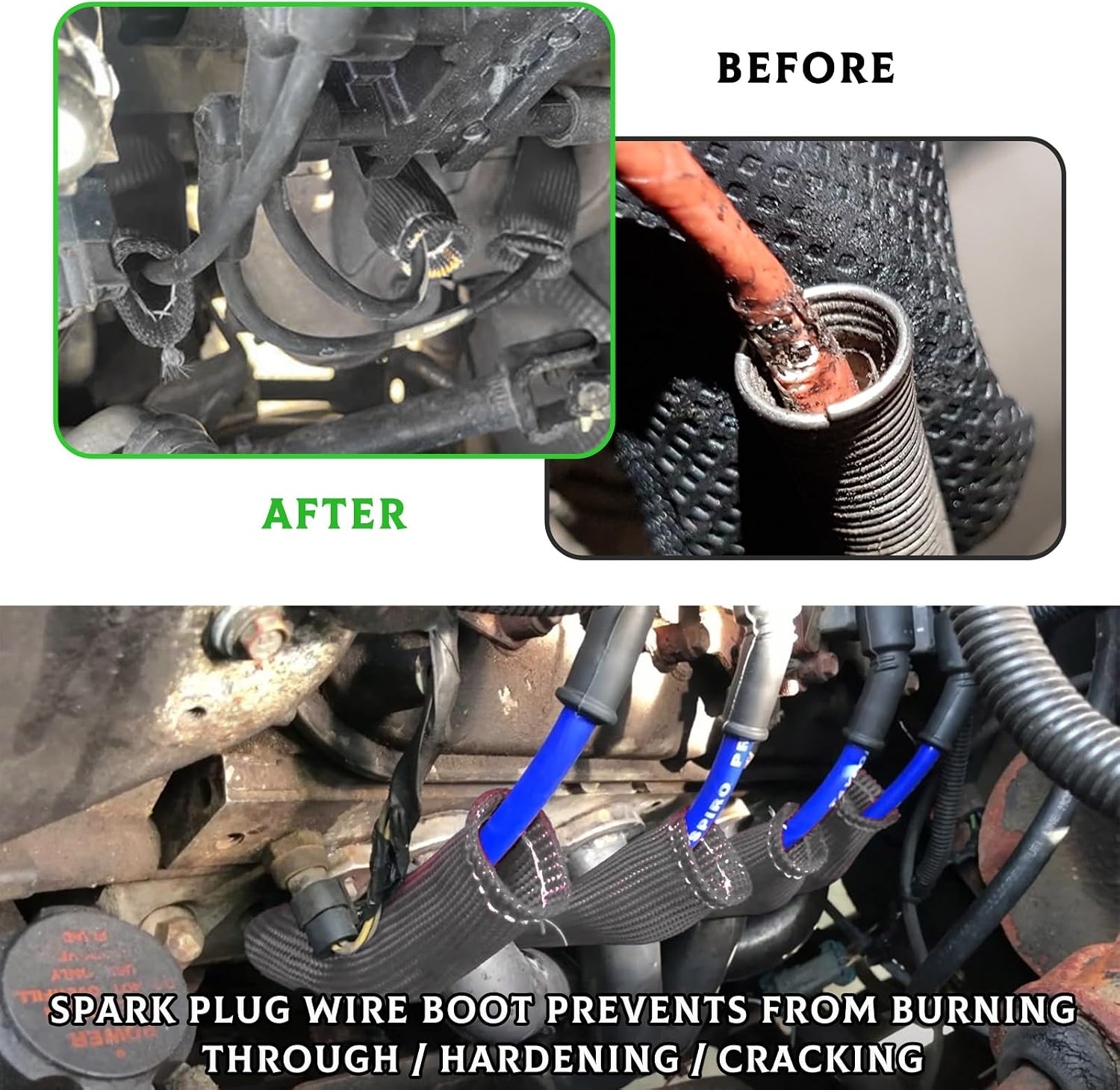 Yourkar 8 PCS Spark Plug Wire Boots, 6 Inch Automotive Spark Plugs Heat Shields Cover, 1200° Vehicle Spark Plug Wire Boots Heat Shield Protector, Universal Car Accessories (Gray)