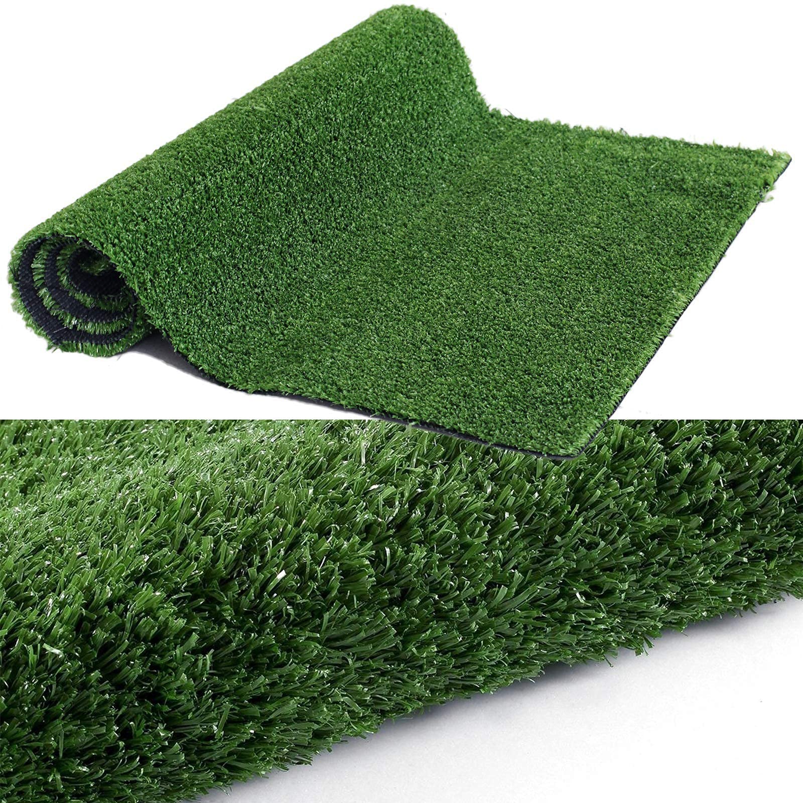 Erba artificiale 1 x 3 m/2 x 3 m, rotolo di erba artificiale non sbiadisce, tappeto erboso finto per esterni, tappeto erboso verde scuro con fori di drenaggio, erba finta ad alta densità per cortile,