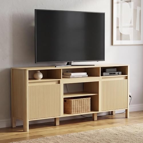68″ 凹槽电视柜 适用于75″电视 中世纪现代风格 橡木