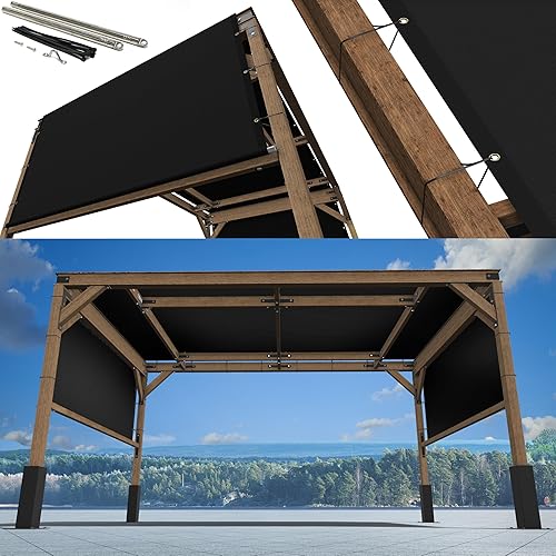 Miniatura 1 de ShadeMart Cubierta de pérgola negra de 4 pies de ancho x 4 pies de largo, UPF50 con varillas y ojales de acero inoxidable, repuesto de toldo para