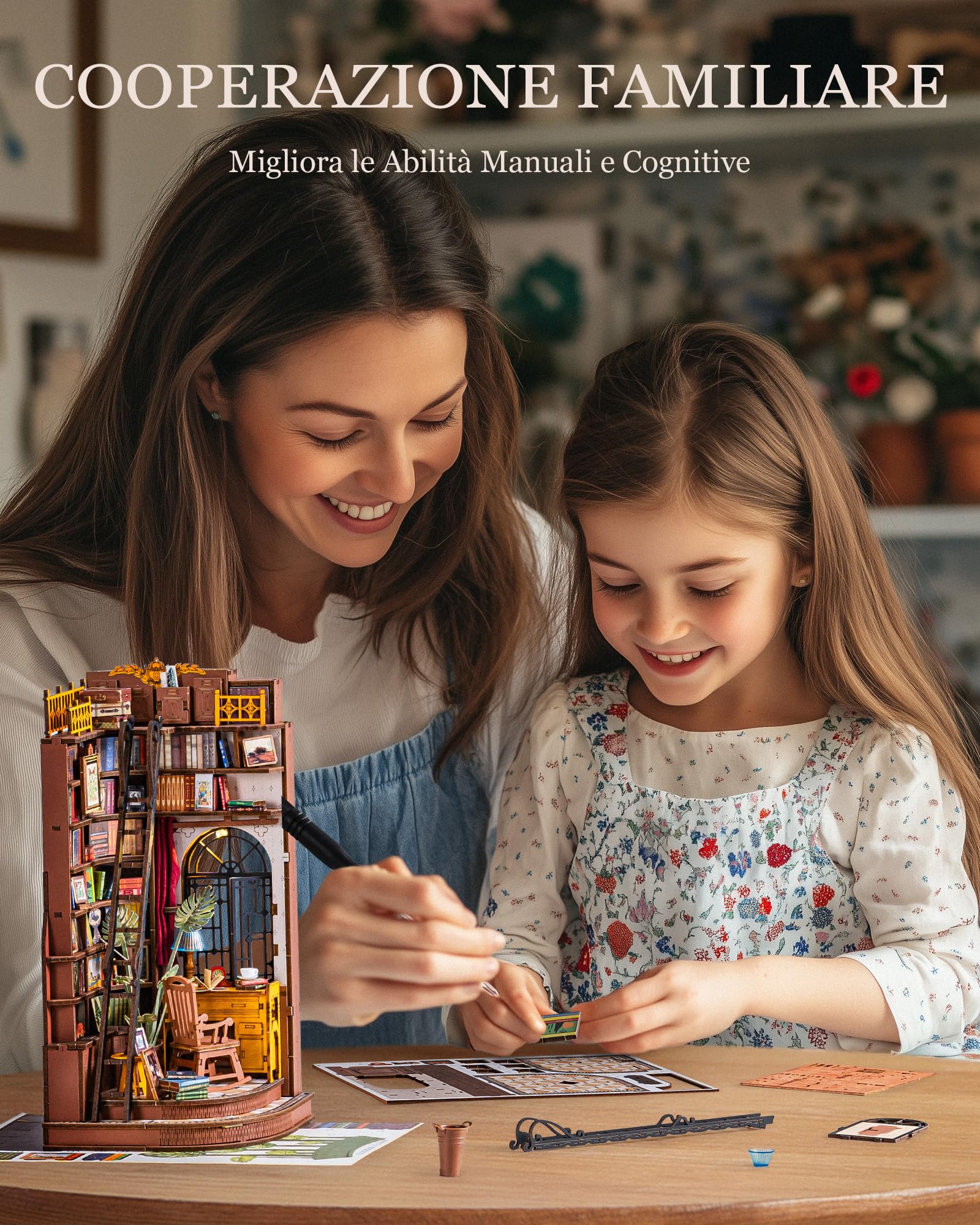 Rolife Book Nook Kit Miniature da Costruire DIY Booknook Silent Corner Study 3d Puzzle Legno con Luci Decorazione Libreria Casa Modellismo da Costruire Adulti Diorama Modellismo
