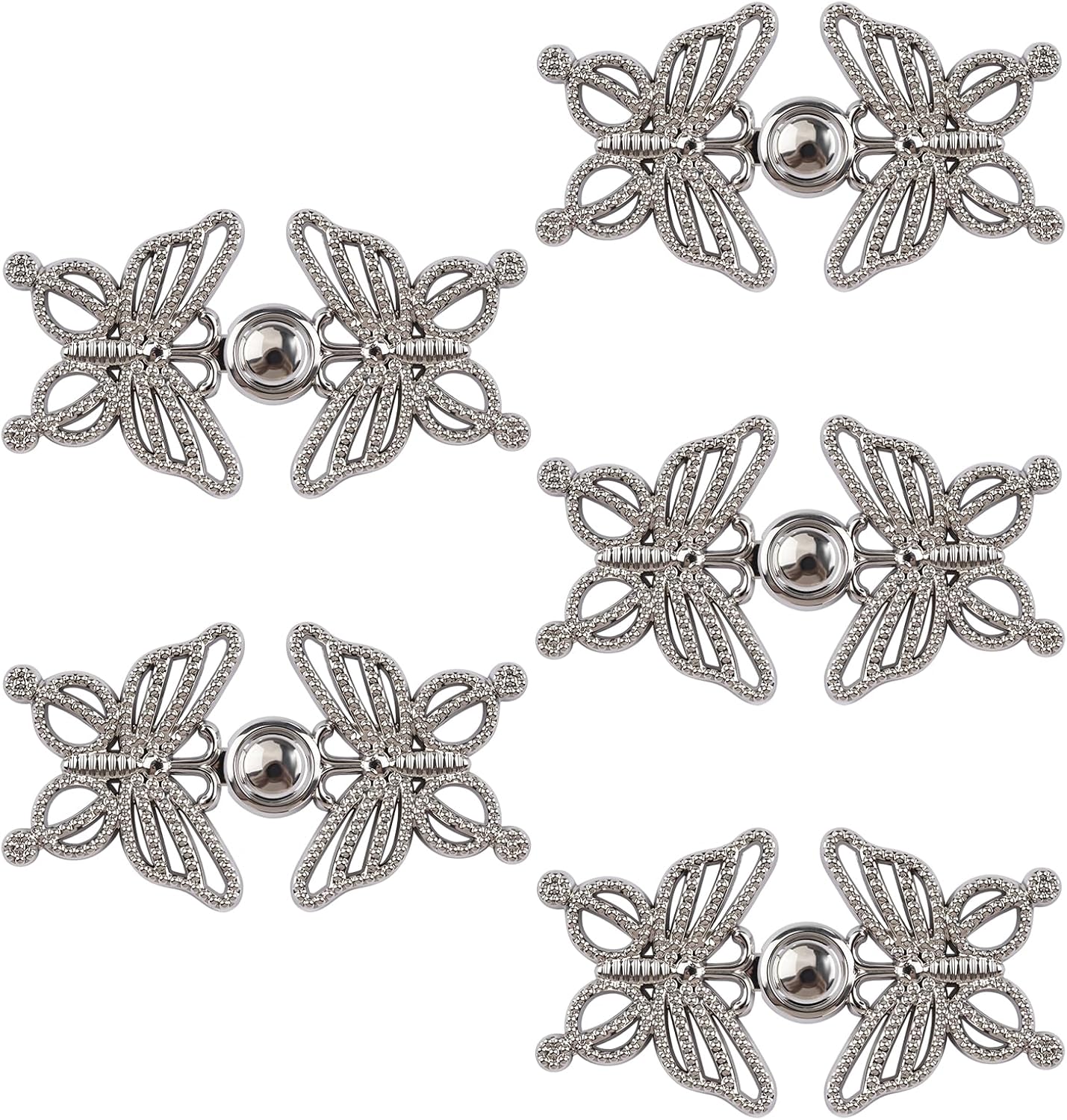 WANDIC Cloak Clasp Fasteners, 5 Pairs 2.7 * 2.5cm Sewing Buttons Vintage Butterfly Sweater Clip for Clothing Sew on Hooks and Eyes Frog Closures，Golden