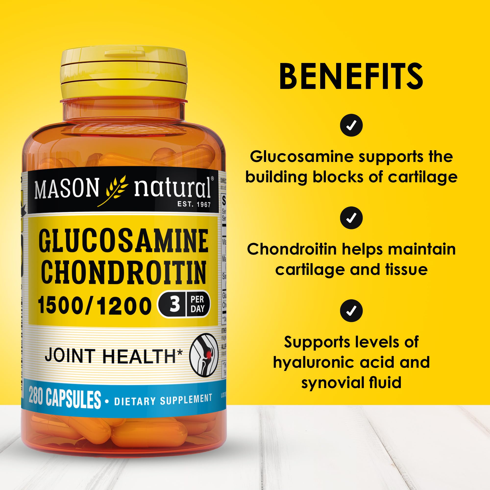MASON NATURAL Glucosamine Chondroitin 1500/1200 & Vitamin C, 90 Day Supply — Amazon image 2
