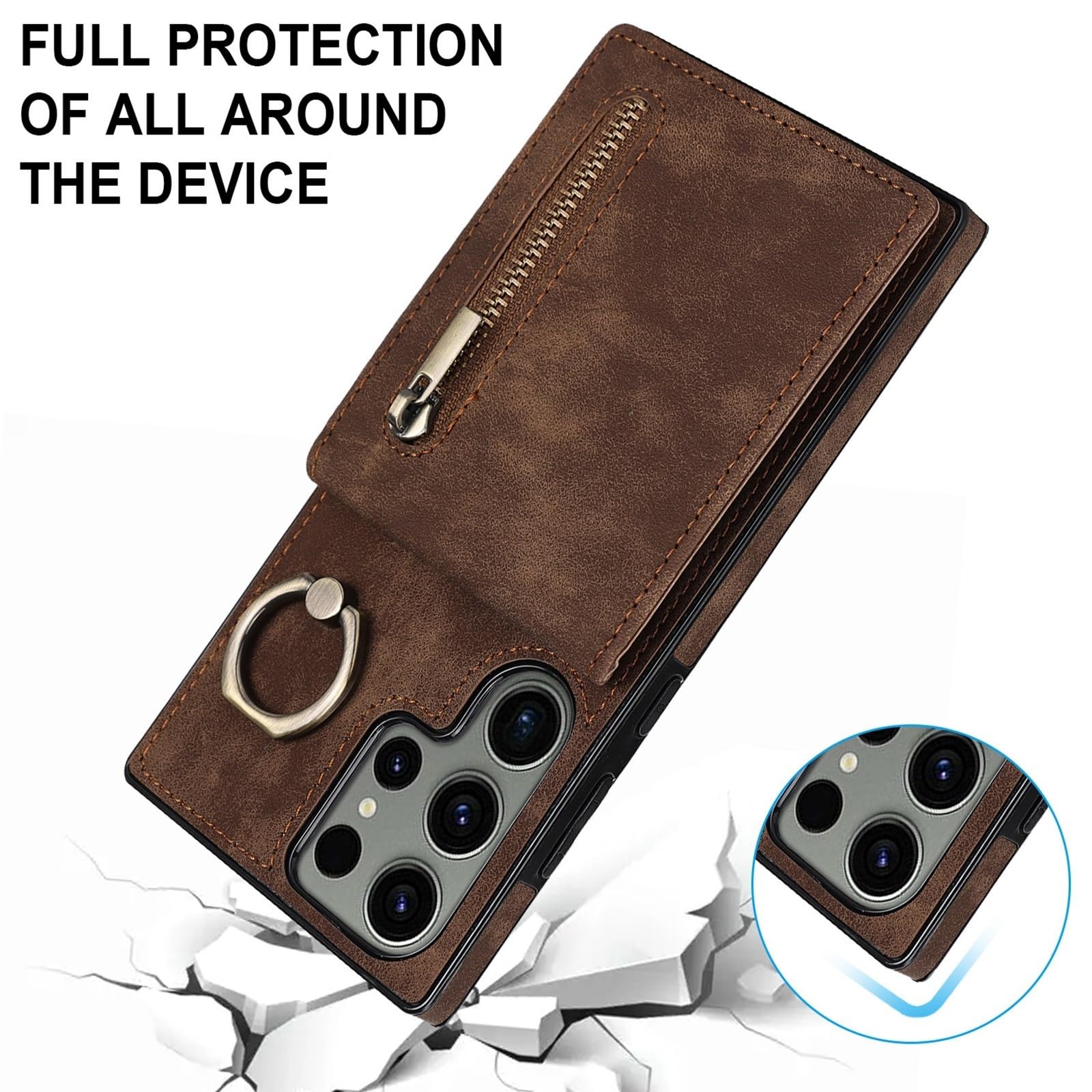Etui do Samsung Galaxy S25/S25 Plus/S25 Ultra, skórzany portfel pokrowiec ochronny odporny na upadek stojaki etui na telefon (brązowy, S25)