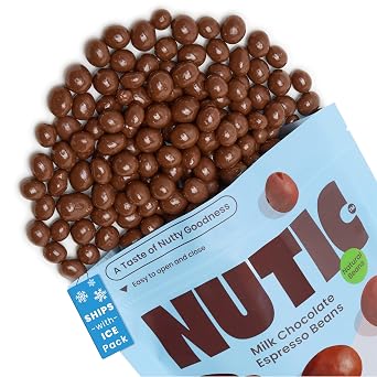 Nutic Gourmet Milk Chocolate Covered Espresso Beans - 1LB, Roasted Coffee Beans Covered in Milk Chocolate - Bulk Pack of 1