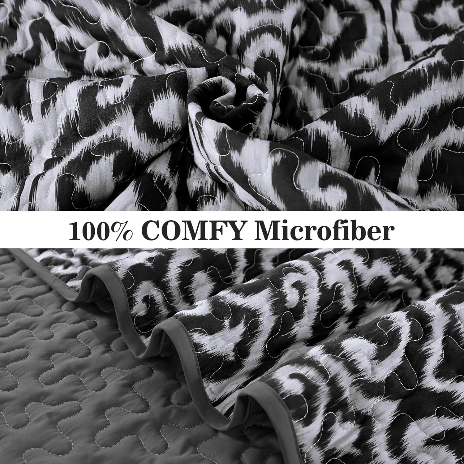 Menghomeus Black Quilt Set King Boho Bedspread Coverlet Set 3 Pieces Lightweight Microfiber Bedding Set with 2 Pillow Shams (King Size, 104"x90")