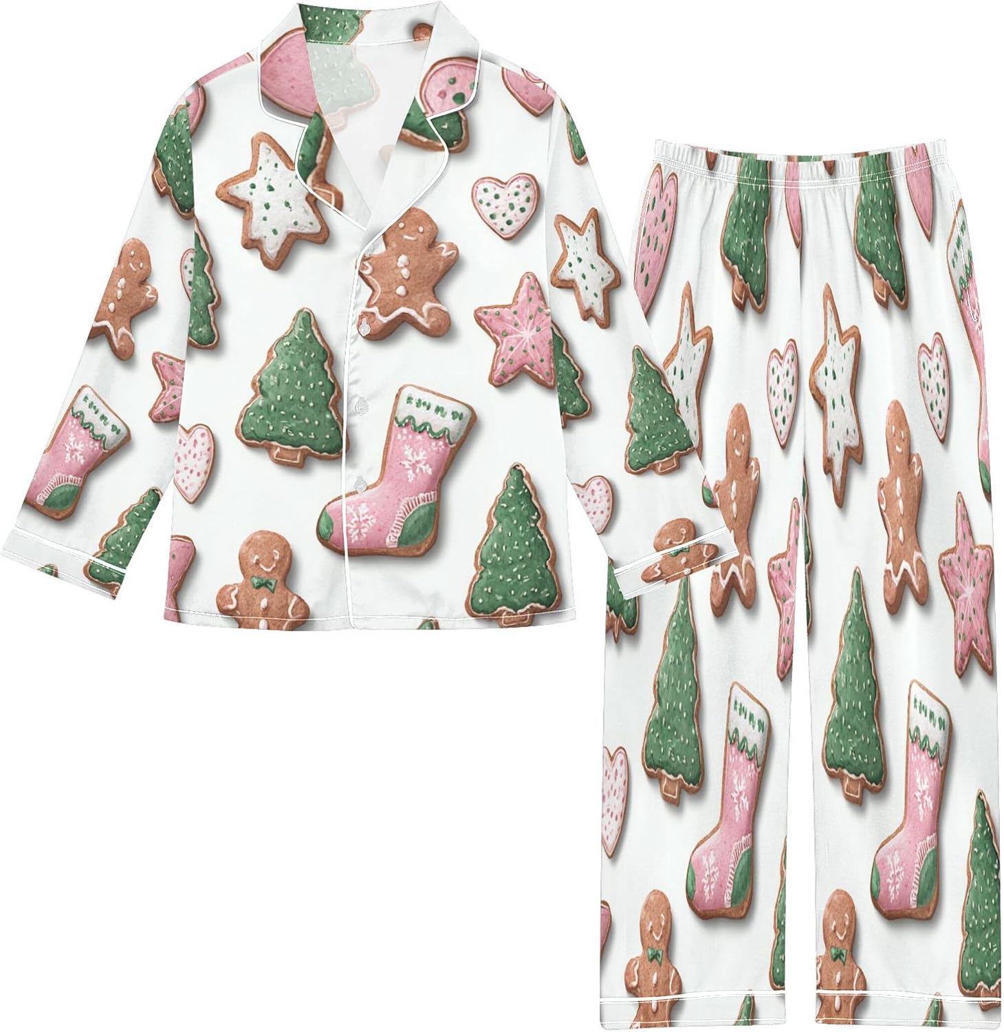 Silk Pajama Sets Long Sleeve Pajamas Soft Sleepwear 2 Piece Pjs Set
