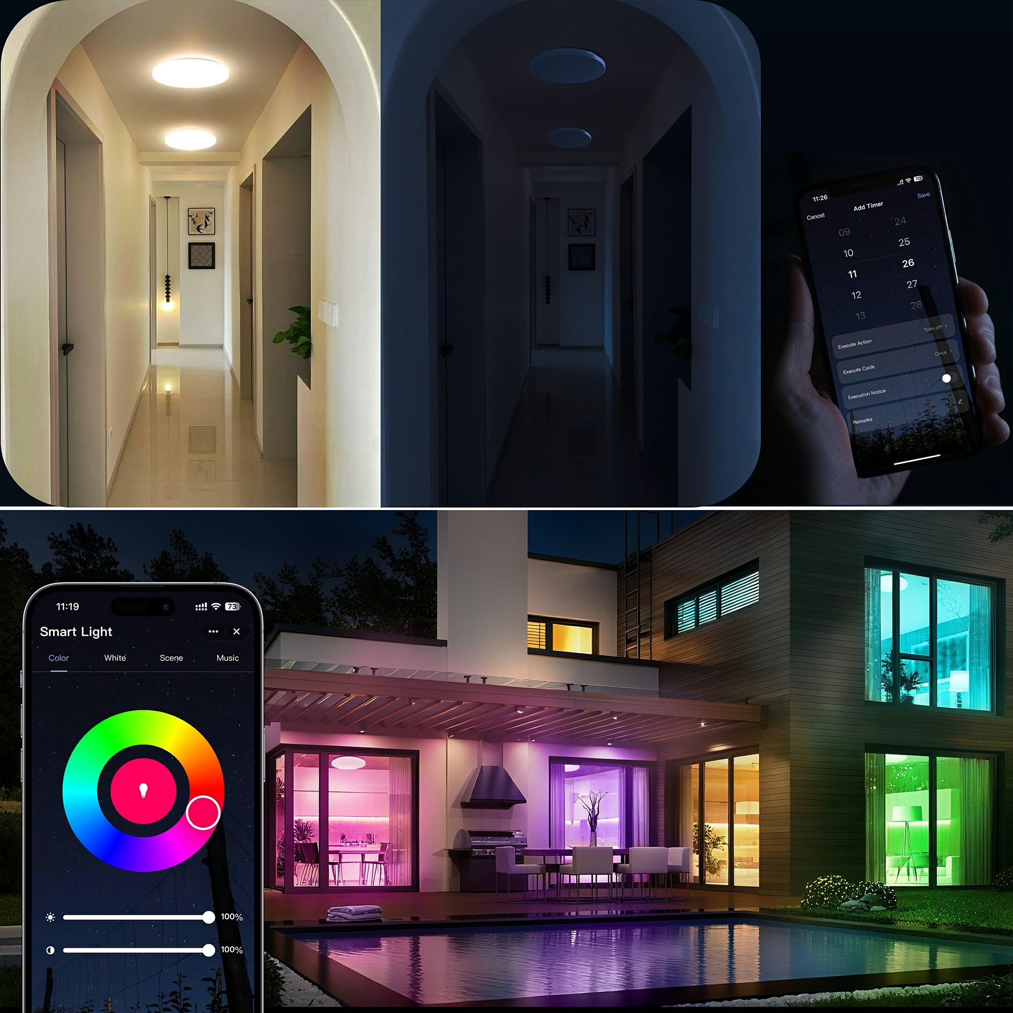 24W Plafoniera Smart LED Ø30CM 2400LM RGB WiFi con App Controllabile Tramite App Compatibile Alexa e Google Assistant per il Soggiorno