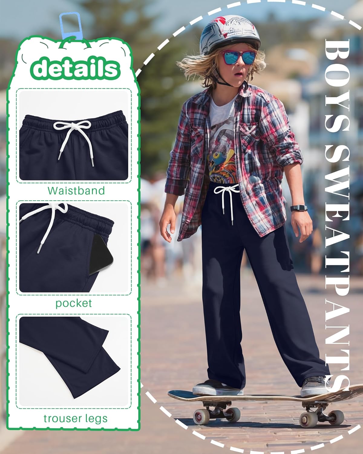 4 Pack Boys Baggy Sweatpant Straight Leg Drawstring Athletic Jogger Youth Open Bottom Casual Sweat Pant with Pocket - Image 5