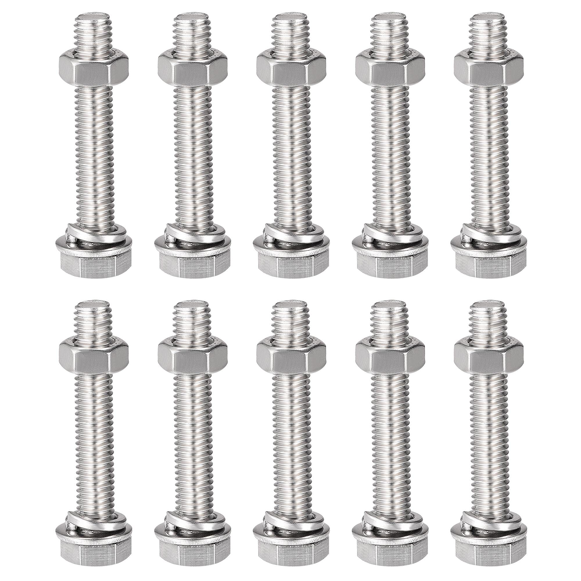 Juego de tornillos métricos M8 x 45 mm con pernos hexagonales de rosca completa y tuercas 6