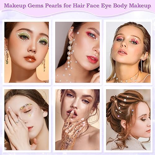 Miniatura 2 de Gemas de diamantes de imitación para el cabello con pegamento de maquillaje, joyas de parte trasera plana, cristales semicirculares, perlas