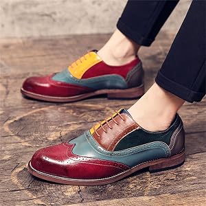 Amazon.com | Mens Two Tone Faux Leather Lace Up Brogue Oxford