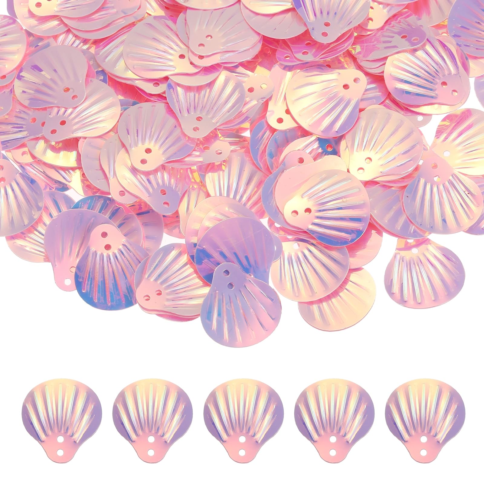 sourcing map 50 Gram Loose Sequins 18 mm Seashell Sequins and Spangles with 2 Holes for Earrings Clothing Accessories Embroidery Sewing DIY Art Crafts Supplies, Gold Opaque Pink