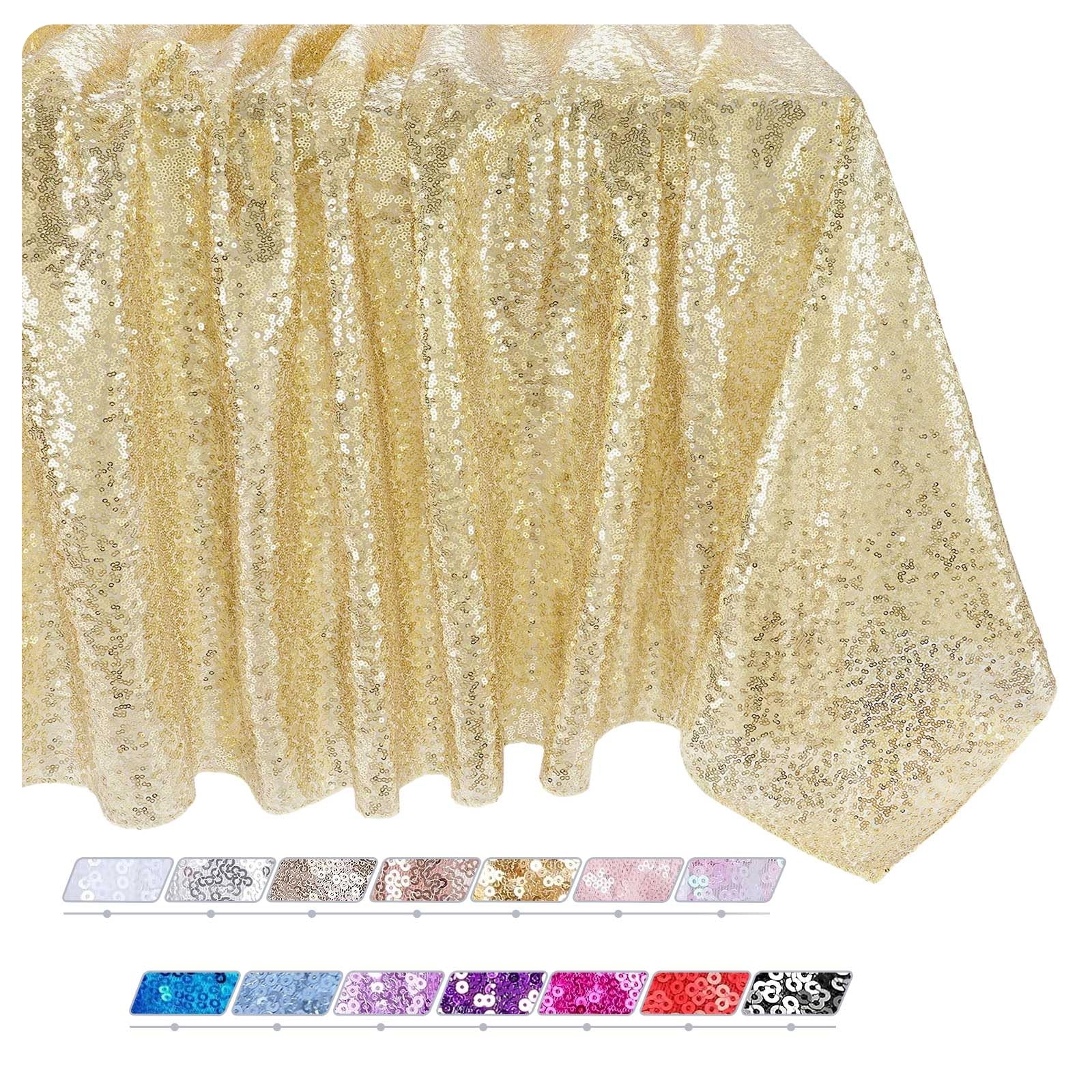 QueenDream Tablecloth Birthday Party Decorations: 50x80 Inch Sequin Tablecloth Light Gold Drapes Glitter Fabric Wedding Baby Shower Events Table
