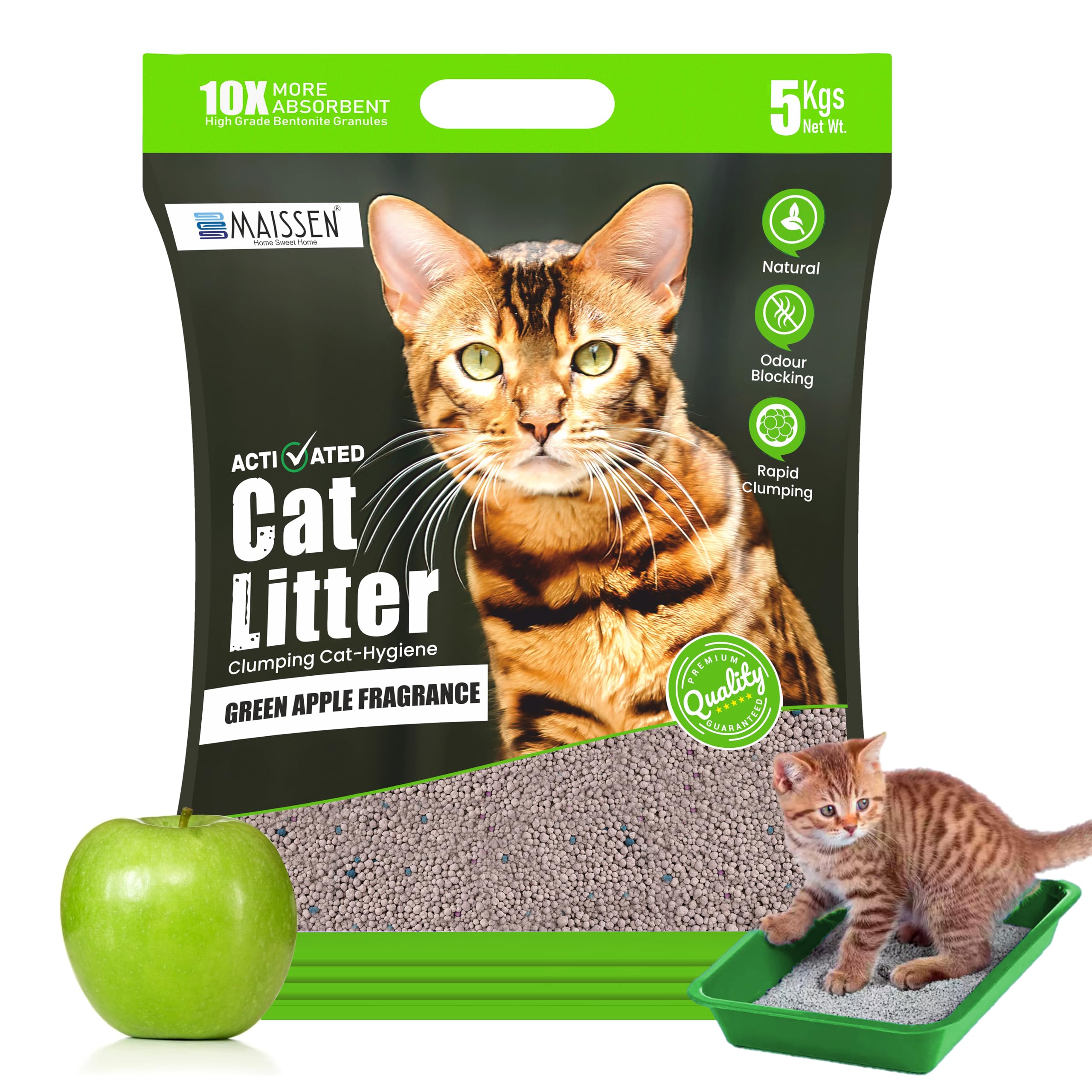 Maissen Activated Cat Litter- 5Kg | Green Apple Fragrance | Scoopable Bentonite Clay Cat Litter | Advanced Clumpimg Scented Litter Sand | 99.9% Dust Free | Natural | Odour Control (B0D8PL85QY) Amazon Price History, Amazon Price Tracker