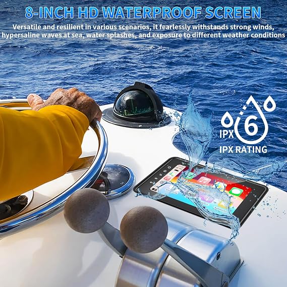 Geloo 2026 Upgraded Marine Stereo with Wireless CarPlay and Android Auto, Portable 8'' Wireless Carplay Touchscreen, Waterproof IPX6 Marine Multimedia Player for Marine, ATV, Boat, BZR, Golf Cart